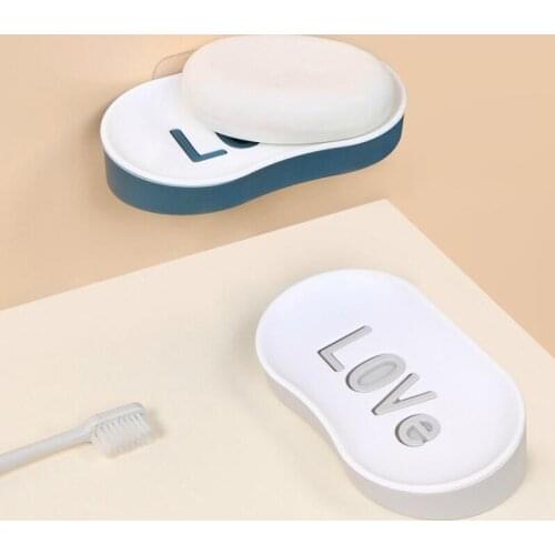 Soap Rack No Drilling Wall Mounted Double Layer Soap Holder Soap Sponge Dish Bathroom Accessories Soap Dishes Self Adhesive