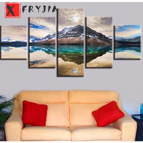 5pcs Mountain Lake 5d Picture Diy Diamond painting Rhinestone full square round drill diamond embroidery Natural Landscape