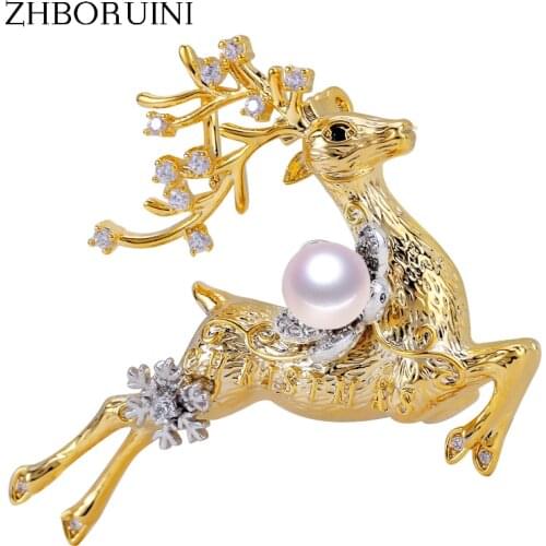 ZHBORUINI 2019 New Fine Jewelry Natural Freshwater Pearl Brooch Elk Brooch Pins Pearl Jewelry Women Dropshipping Christmas Gift