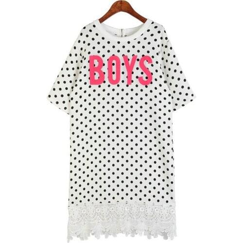 2016 Summer new BOYS Womens Letter Lace Dot color O-neck Plus Size Loose Long T-shirts Tees Women T Shirt