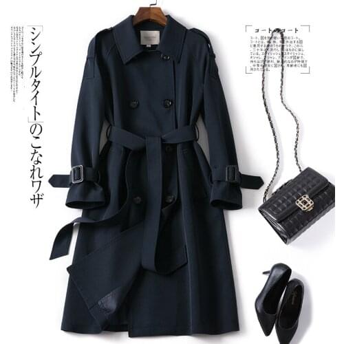 2021 Spring New Womens Chic British Windbreaker Medium Length Casual Loose Womens Long Over Knee Coat
