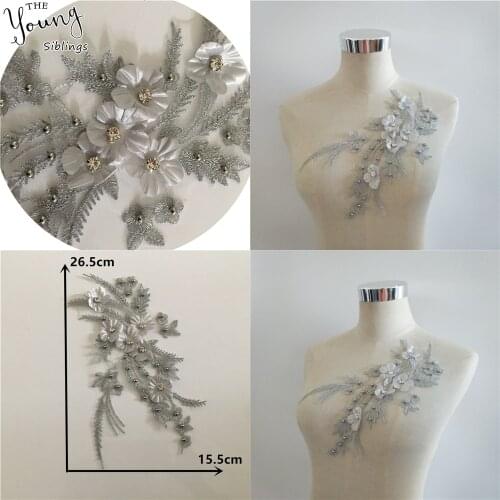 New arrive Embroidery 3D Flower ABS pearl Sewing Lace Neckline Applique DIY Rhinestone Lace Collar Craft Clothing Accessories