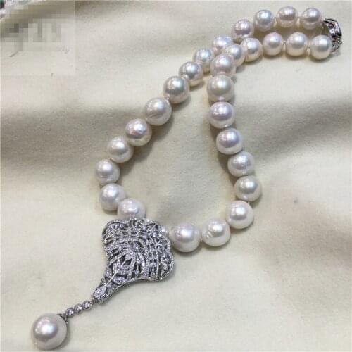 Hand knotted new oversized 12-15mm white baroque pearl necklace fashion jewelry