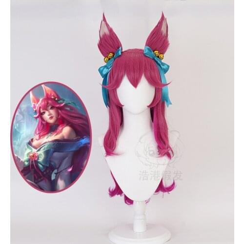 League of Legends Ahri Spirit Blossom Wig Game LOL Poster Version Ahri Wigs Spirit Blossom Series Cosplay Props