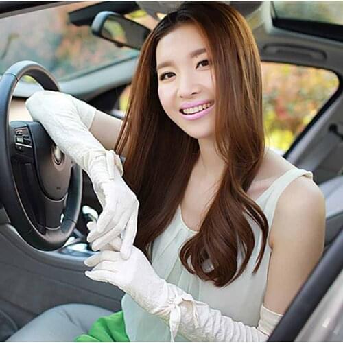 Female Gloves Long Woman Opera Gloves Beige Driving UV Protection Sunscreen Luva Opera Sleeve Lace Cotton Slip Resistant Arm