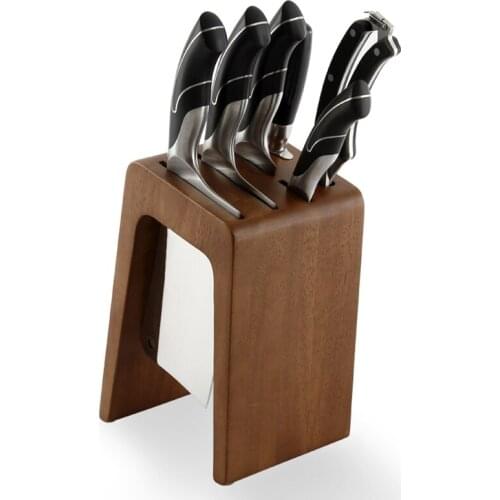 Thick Durable Rubber Wood Kitchen Knife Stand 6 Holes Sharpener Scissors Storage Rack Wooden Knife Holder Exquisite Knives Block