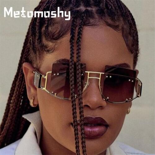 Fashion Oversized Sunglasses Women 2019 Designer Luxury Brand Sunglass Half Metal Frame Square Men Eyeglasses Rivet Shades UV400