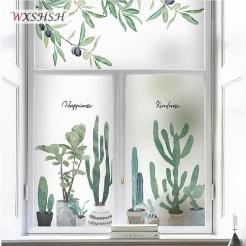 Static Cling Custom Size Window Sticker Cactus Pattern Mould-Proof Water-Proof Glass Film For Kitchen Bathroom Bedroom Balcony