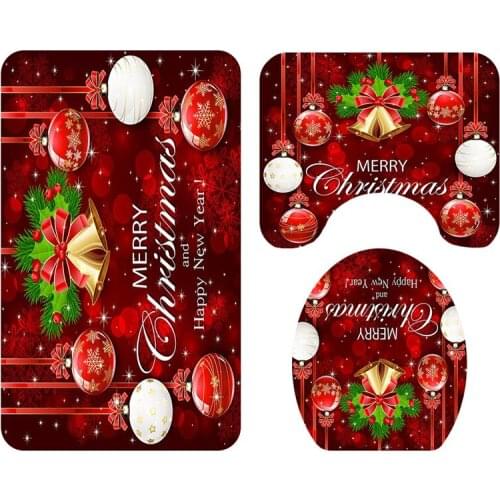 Marry Christmas cartoon Three-piece set 3D printed Bathroom Pedestal Rug Lid Toilet Cover Bath Mat Set drop shipping 14