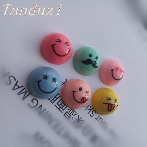 Tanduzi 100PCS Kawaii Flatback Resin Cabochons Six Style Smiling Face Expressions Scrapbooking DIY Earrings Hair Bow Tie