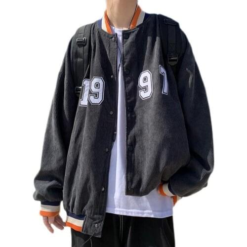Spring and Autumn High Quality Retro Simple Baseball Suit Mens Fashion Korean Hip Hop Corduroy Jacket Loose Hong Kong Style