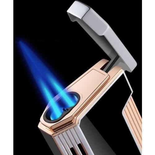High Pressure Direct Injection Double Flame Gas Lighter Turbo Visible gas window Windproof Electronic Lighters Gadgets For Men