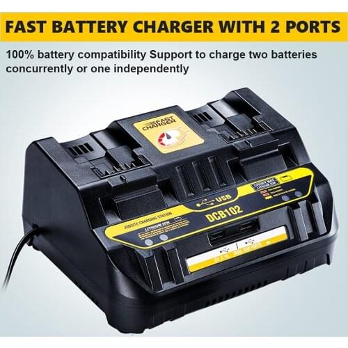 DCB102 20V Battery Charger DCB102BP 2-Port Charger Compatible with Dewalt 12V - 20V DCB206 DCB205 DCB204 DCB201 DCB127 DCB120