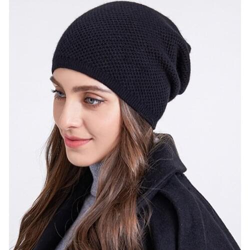 Women Winter Wool Knit Slouchy Beanie Hat Cashmere Skullies Hats For Women Cap Solid Bonnet Hat