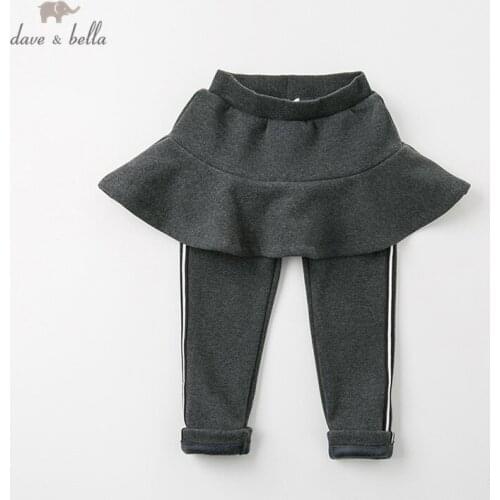 DBK11285 dave bella winter kids girl fashion solid casual pants children full length pants infant toddler trousers