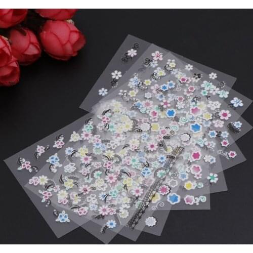10Pcs Different 3D Design Tip Nail Art Sticker Decal Manicure Mix Color Flower