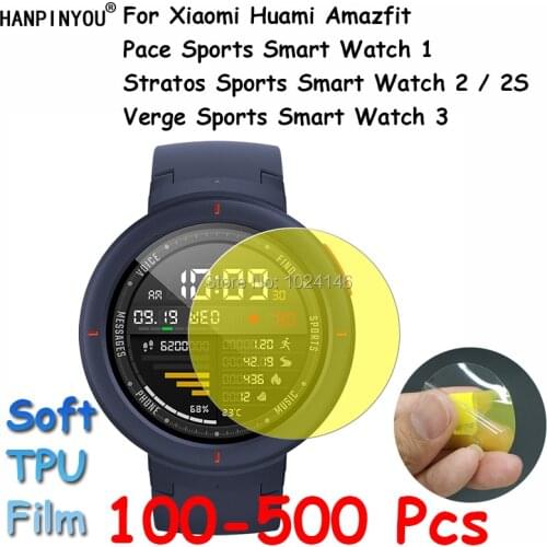100 Pcs/Lot For Xiaomi Huami Amazfit Stratos Pace Verge Sports Smart Watch 2 2S 3 Clear Soft TPU Film Screen Protector Not Glass