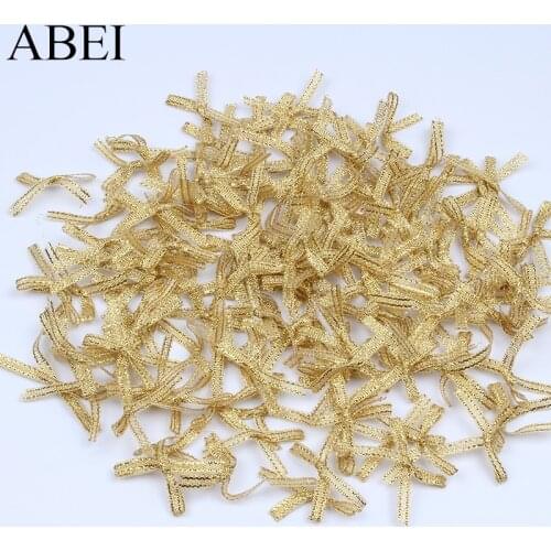 100pcs/lot Gold Satin Ribbon Bows for Scrapbook Wedding Candy Box Decoration DIY Sewing Accessories