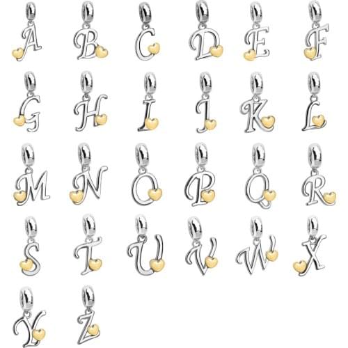 2pcs/Lot Stainless Steel Mirror Polish A-Z Initials Alphabet With Heart Charms Pendant For DIY Jewelry Making