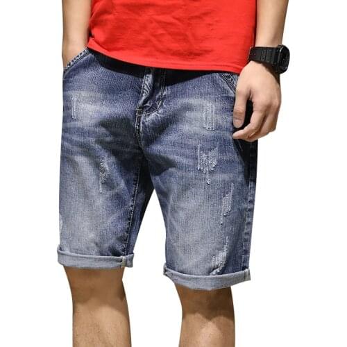 2019 Summer Casual Ripped Shorts Jeans Men Brand Wash Cotton Distressed Straight Mens Denim Shorts Bermuda Jeans Shorts Hommes
