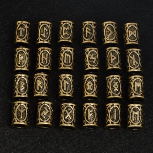 24pcs/lot vintage bronze color Norse Viking Runes Charms Beads for Beard or Hair Vikings Rune Kits bracelet necklace diy Z0006
