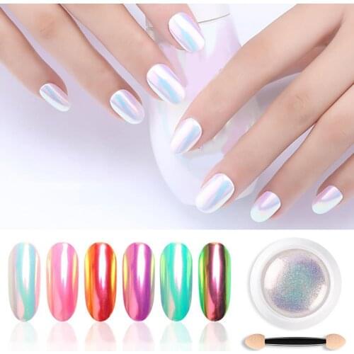 3g Glitter Holographic Rainbow Nail Art Powder Mirror Pigment With Mini Brush Easy to Apply Symphony Shell Powder