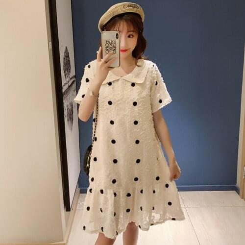 6603# Maternity Clothes Summer Chiffon Short Sleeve Easy Matching Stylish Polka Dot Dress for Pregnant Women Mom Dress