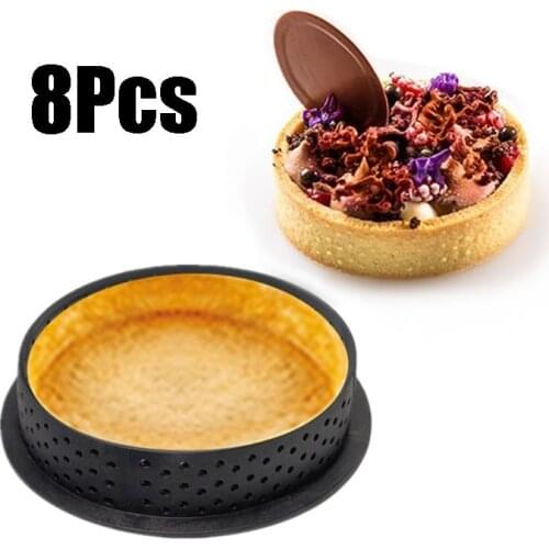 8pcs DIY French Dessert Bakeware Cutter Round Shape Decorating Tool Cake Mold Tart Ring Silicone Perforated Mousse Circle