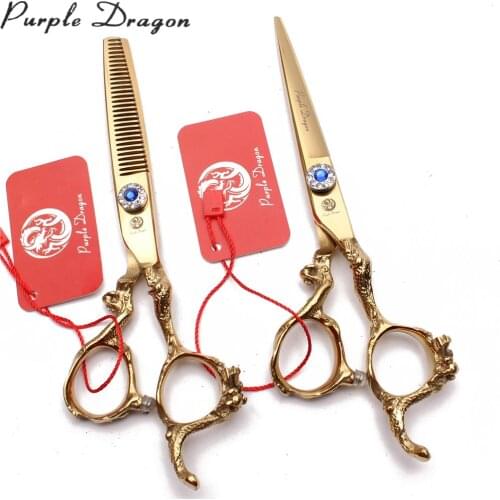 9003# Purple Dragon 6" Gold 440C Hairdressers Scissors Straight Shears Thinning Shears Professional Hair Scissors Dropshipping