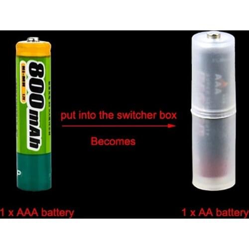 AAA to AA Size Cell Battery Box Converter Batteries Holder Plastic Case Adapter R03 To AA LR6 Switcher 1/2/5Pcs