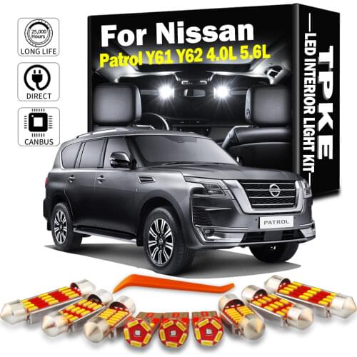 TPKE Canbus White Car LED Interior Bulbs Kit For 2000-2018 2019 Nissan Patrol Y61 Y62 4.0L 5.6L Reading Map Dome Trunk Light