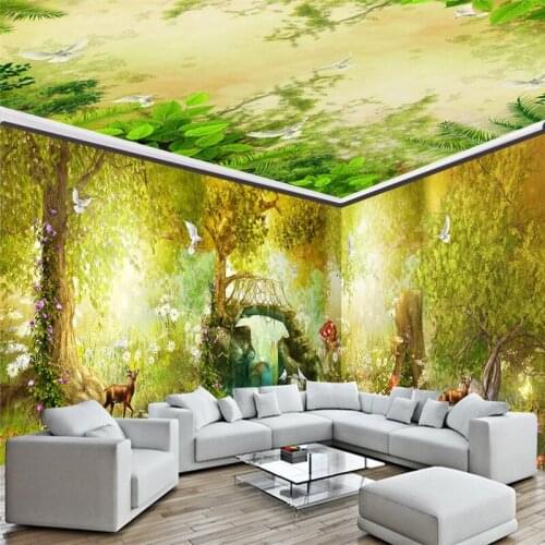 Beibehang Fantasy fairy tale forest bridge water full house background wall paper painting photo wallpaper living room bedroom