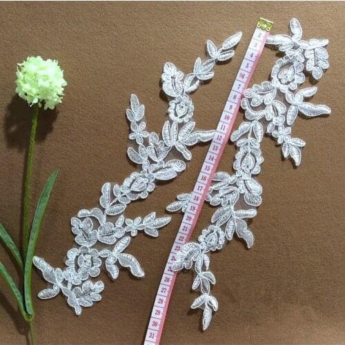 30*7cmOff White embroidery lace collar patch embroidered flowers applique motif for wedding dress