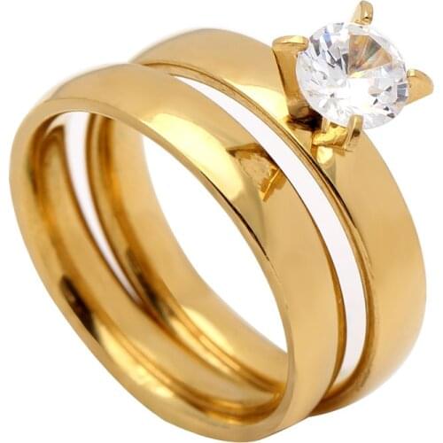 Brand Fashion Jewelry Elegant Gold&White gold Color Crystal Zirconia Ring Sets Luxury Womens Party Wedding Rings For Women Gift