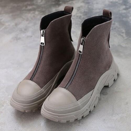 CuddlyIIPanda Autumn New Front Zipper Women Chelsea Boots British Style Ankle Boots Faux Suede Slim Boots High Top Botas Mujer