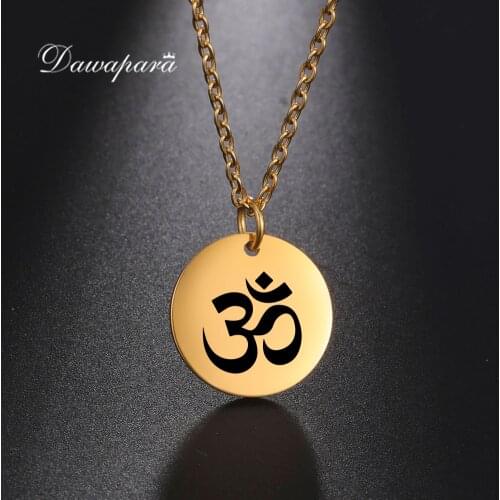 Dawapara Indian Buddhist Small Charm OM Symbolic Mystical Yoga Women Necklace Stainless Steel Spiritual Jewelry