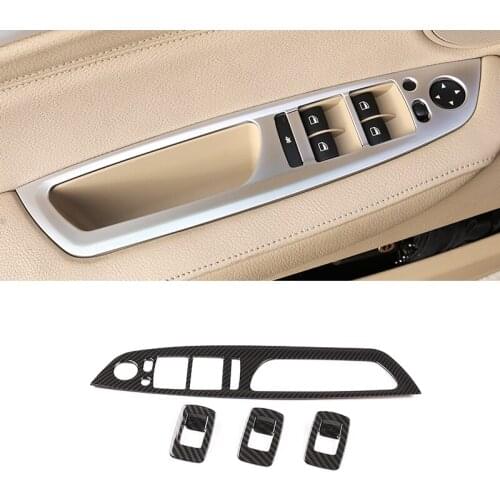 For BMW X5 X6 E70 E71 2008 - 2012 2013 4pcs Carbon Fiber Texture Car Interior Door Handle Window Panel Switch Button Cover Trim