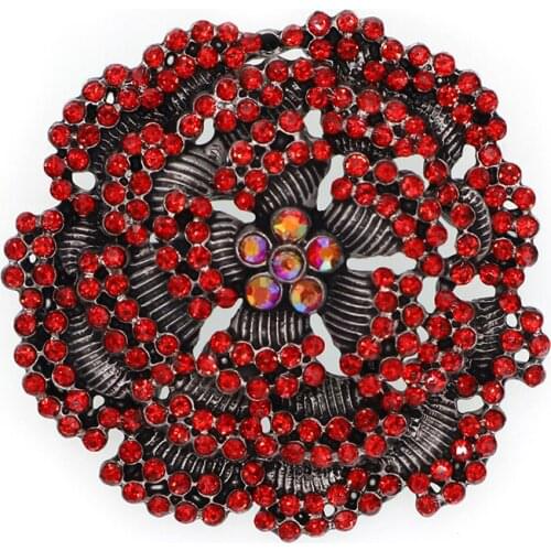 Beautiful Elegant Latest Design Shiny Red Fashion New Style Flower Shape Rhinestone Brooch