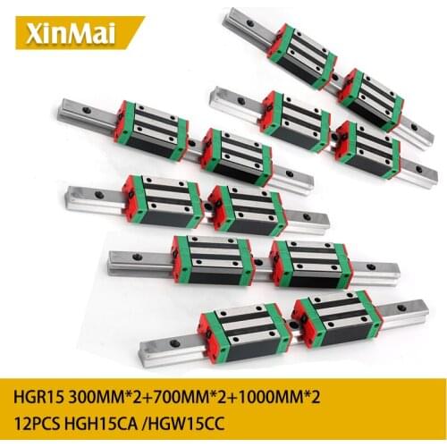 Fast shipping NEW HGR15 300mm 700mm 1000mm linear guide rail with 12pcs of linear block carriage HGH15CA