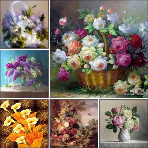 5D Diy Diamond Painting Basket Of Flowers Diamond Painting Kit Square Drill Diamond Rhinestone Painting Unfinish Room Decoration