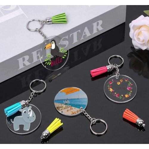 30-piece set (90PCS) Custom acrylic keychain blanks with tassel 2 inch round clear discs circles key chain