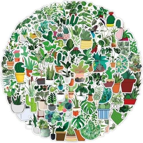 50/100Pcs Green Potted Plant Washi Stickers Scrapbooking Stick Label Notebook Diary Stationery Album Travel Decorative Stickers
