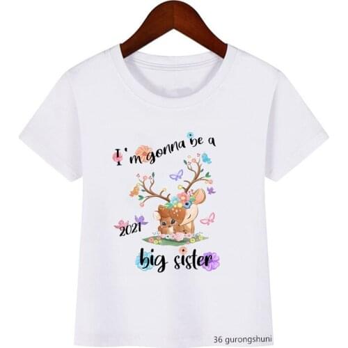 New arrival 2021 childrens tshirt Big Sister 2021 Cute Giraffes Gift cartoon print kids clothes summer boys/ girls t shirt tops