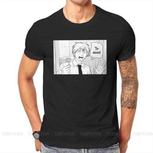 Denji With A Flower Round Collar TShirt Chainsaw Man Japanese Manga Dark Fantasy Anime Pure Cotton Original T Shirt Mans Tops