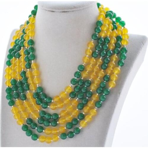 Z11042 17"-100" 8mm Green Yellow Jade Bead choker Necklace