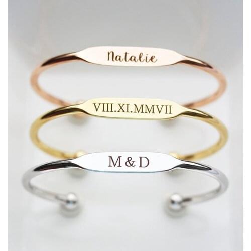 Personalized Engraved Bracelets Stainless Steel Customized Singlle Cuff Bangle Custom Name Valentines Day Gift for Lovers