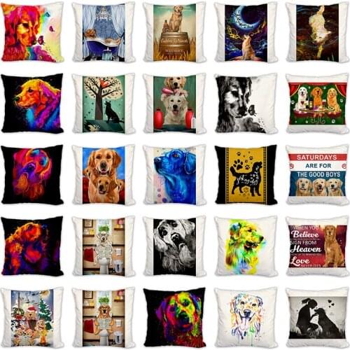 Golden Water Color Poster 45cm*45cm dog animals Printed design linen/cotton throw pillow covers couch cushion cover home decor