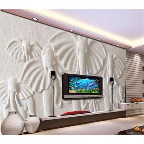 Custom Photo Wallpaper 3D Stereo Large Murals Embossed white elephant living room sofa bed bedroom flash silver cloth wallpaper