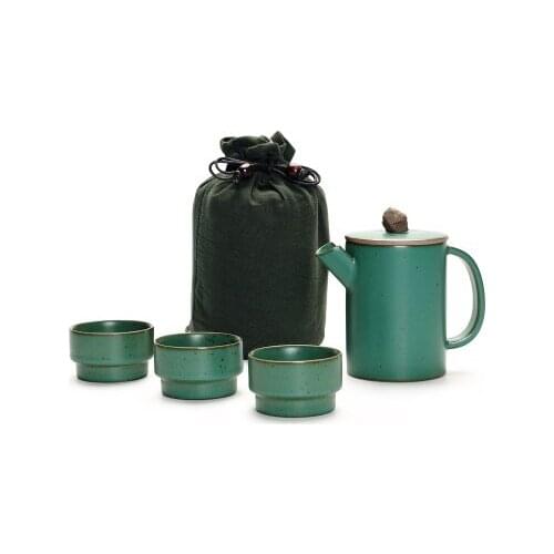 Simple Rough Pottery Tea Set One Pot Three Cups Bag Set Anti-breakage Travel Ceramic Fast Passenger Cup Storage Portable Teaware