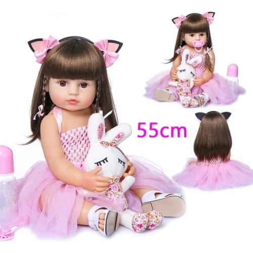 55cm Lifelike Bebe Doll Reborn Baby Girl Pink Princess Baty Toy Very Soft Full Body Silicone Girl Doll Drop Shipping